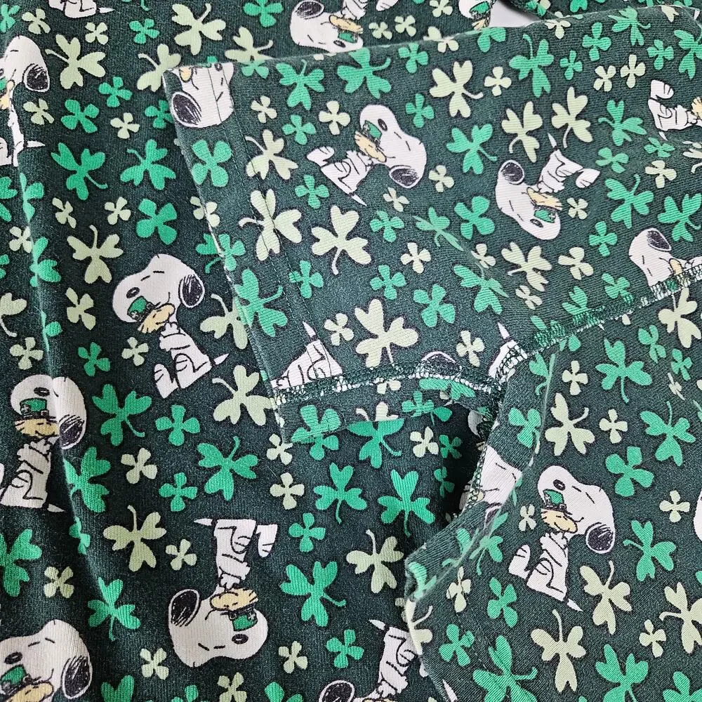 Hanna Andersson Peanuts Short‎ Pajama Set 120 6-7 Green Snoopy St. Patricks Day